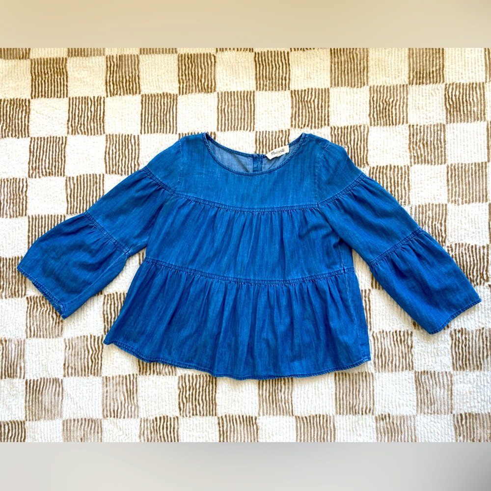 Madewell denim peasant top, size medium